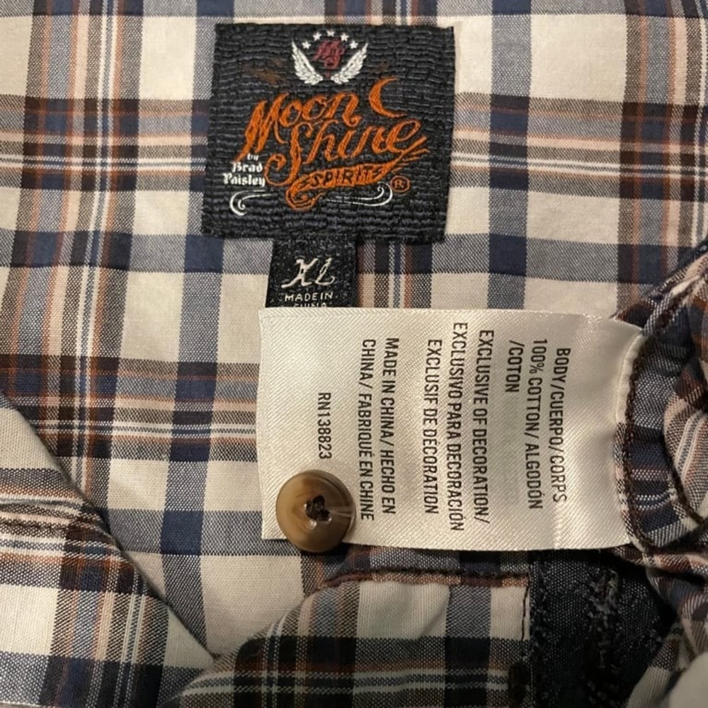Moonshine Spirit Brad Paisley Short Sleeve Plaid Shirt snap western XL Rodeo‎